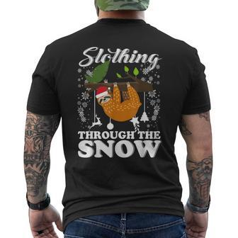 Christmas Slothing Through The Snow Sloth Xmas Holiday V5 Mens Back Print T-shirt - Thegiftio UK