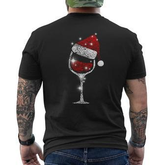 Christmas Wine Glass Red Santa Hat Diamond Glitter Mens Back Print T-shirt - Thegiftio UK