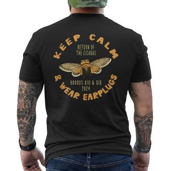 Cicada 2024 Brood Xix & Xiii Keep Calm & Wear Earplugs Men's T-shirt Back Print - Monsterry UK