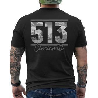 Cincinnati 513 Area Code Skyline Ohio Vintage Mens Back Print T-shirt - Thegiftio UK