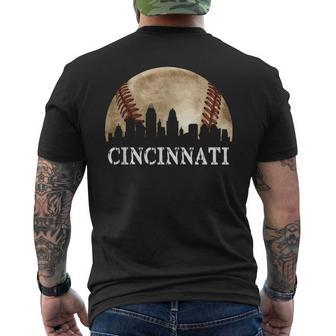 Cincinnati Skyline City Vintage Baseball Lover Men's T-shirt Back Print | Mazezy