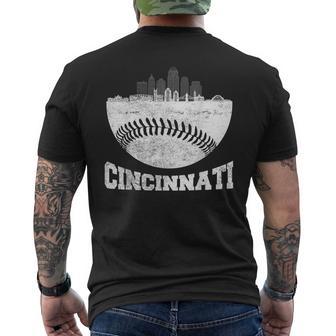 Cincinnati Skyline Retro Cincinnati Baseball Vintage Men's T-shirt Back Print - Monsterry UK