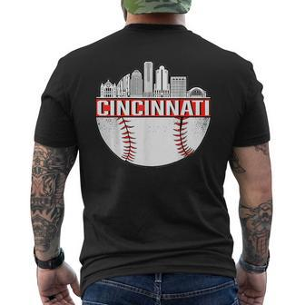 Cincinnati Vintage Baseball Distressed Gameday Retro Men's T-shirt Back Print - Seseable