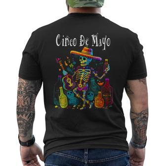 Cinco De Mayo Fiesta Mexican Skeleton Guitar Sombrero Men's T-shirt Back Print | Mazezy