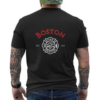 City Of Boston Fire Department Massachusetts Fireman Est 1673 Mens Back Print T-shirt - Thegiftio UK