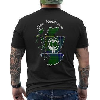 Clan Henderson Surname Last Name Scottish Tartan Map Crest Men's T-shirt Back Print - Seseable
