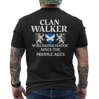 Clan Walker Scottish Family Kilt Tartan Lion Mens Back Print T-shirt - Seseable