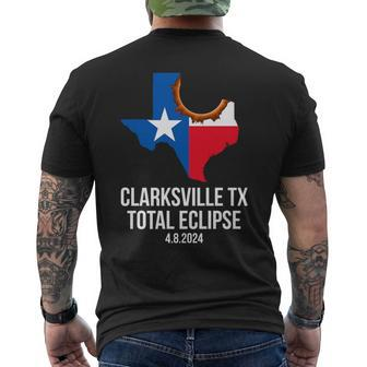 Clarksville Texas Total Eclipse 2024 State Outline Tx Flag Men's T-shirt Back Print - Seseable