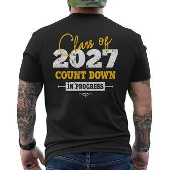 Class Of 2027 Count Down Grad First Day Sophomore Men's T-shirt Back Print - Monsterry