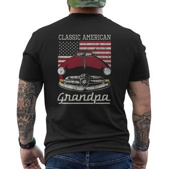 Classic American Grandpa American Flag Antique Car Mens Back Print T-shirt | Mazezy CA