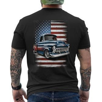 Classic Old Pickup Truck American Flag 4Th Of July Patriotic Men's T-shirt Back Print - Monsterry