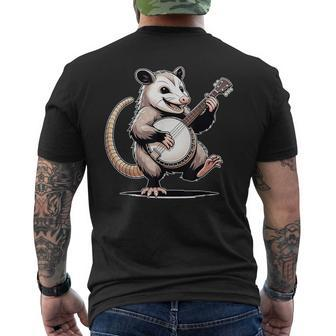 Classic Opossum Playing Banjo Guitar Possum Love Animals Cat Men's T-shirt Back Print | Mazezy