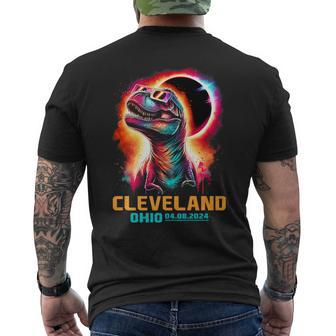Cleveland Ohio Total Solar Eclipse 2024 T Rex Dinosaur Men's T-shirt Back Print - Monsterry