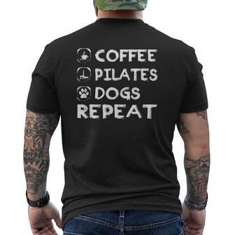 Coffee Pilates Dogs Repeat Pilates Mens Back Print T-shirt | Mazezy