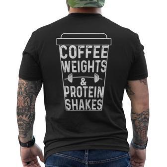 Coffee Weights & Protein Shakes Lifting Men's T-shirt Back Print - Monsterry UK