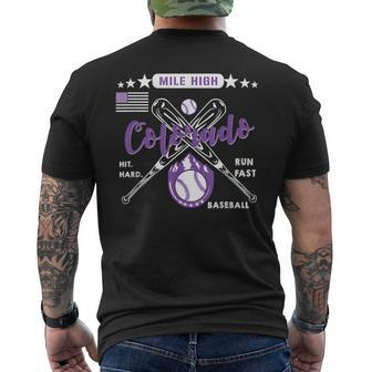 Colorado Baseball Rocky Mountain Skyline Baseball Vintage Men's T-shirt Back Print - Seseable