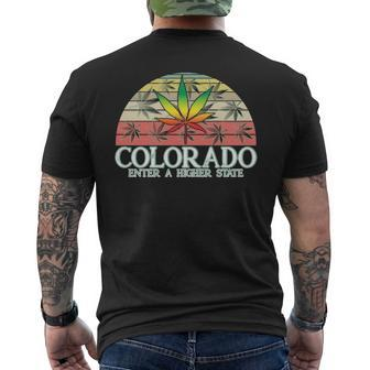 Colorado Enter A Higher State Retro Vintage Rainbow Weed Men's T-shirt Back Print | Mazezy