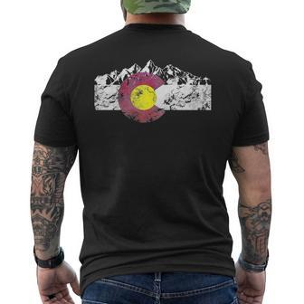 Colorado Flag Mountains Retro Distressed Graphic Men's T-shirt Back Print | Mazezy
