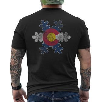 Colorado Flag Snowflake Winter Vintage Distressed Men's T-shirt Back Print - Monsterry