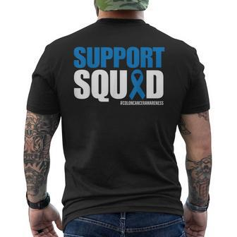 Colorectal Colon Cancer Awareness Support Squad Blue Ribbon Men's T-shirt Back Print - Seseable