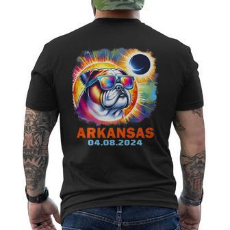 Colorful Bulldog Total Solar Eclipse 2024 Arkansas Men's T-shirt Back Print | Mazezy