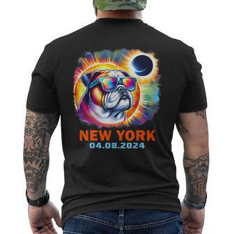 Colorful Bulldog Total Solar Eclipse 2024 New York Men's T-shirt Back Print - Seseable