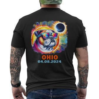Colorful Bulldog Total Solar Eclipse 2024 Ohio Men's T-shirt Back Print | Mazezy