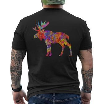 Colorful Canadian Moose Splatter Woodland Wildlife Men's T-shirt Back Print - Monsterry AU
