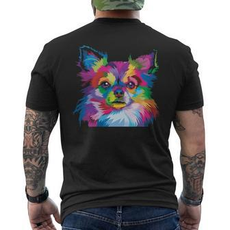Colorful Chihuahua Long Hair Dog Lover Pop Art Artistic Men's T-shirt Back Print | Mazezy