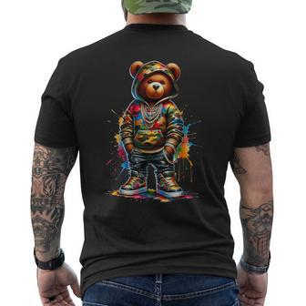 Colorful Hip Hop Teddy-Bear Watercolor Hip Hop Bear Cool Men's T-shirt Back Print - Monsterry CA
