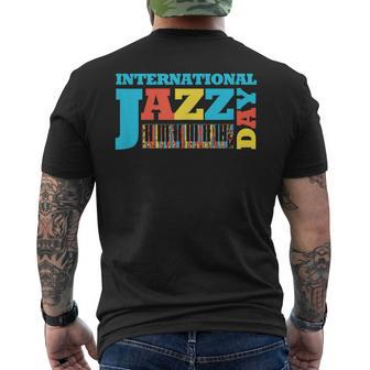 Colorful International Jazz Day Featuring Piano Keys Men's T-shirt Back Print - Monsterry