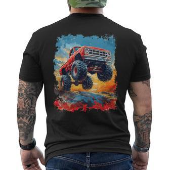 Colorful Monster Truck Jump Big Truck Graphic For Boys Men Men's T-shirt Back Print | Mazezy
