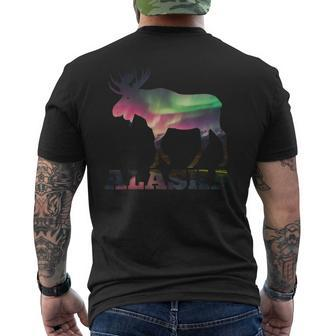 Colorful Moose Elk Silhouette Aurora Borealis Polar Lights Men's T-shirt Back Print - Monsterry CA