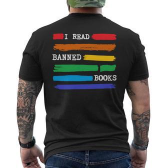 Colorful I Read Banned Books Fun Librarian Week Rainbow Men's T-shirt Back Print - Monsterry