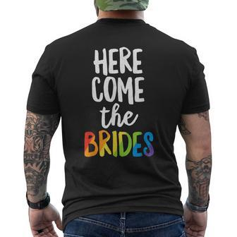 Here Comes The Brides Lesbian Pride Lgbt Wedding Men's T-shirt Back Print - Monsterry