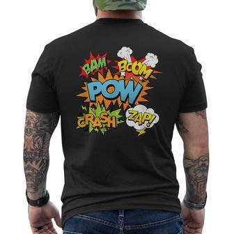 Comic Book Bam Pow Crash Boom Zap Bubbles In Bright Colors Men's T-shirt Back Print - Monsterry AU