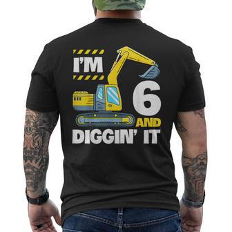 Construction Truck 6Th Birthday 6 Years Old Digger Excavator Men's T-shirt Back Print - Thegiftio UK