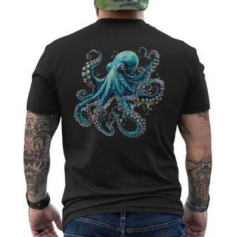 Cool Blue Octopus Men's T-shirt Back Print - Monsterry