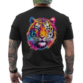 Cool Colorful Tiger Portrait Graphic Men's T-shirt Back Print - Seseable