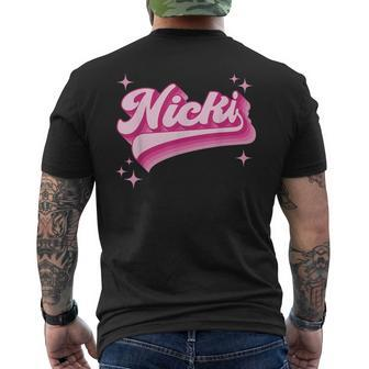 Cool Personalized Name Nicki Distressed Retro Vintage Groovy Men's T-shirt Back Print | Mazezy