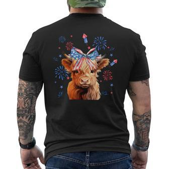 Coquette Highland Cow 4Th Of July Patriotic Cute Animal Men's T-shirt Back Print - Seseable