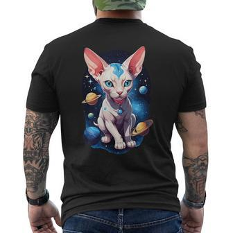 Cosmic Cat Sphynx Cat Kitty Space Galaxy Hairless Sphynx Cat Men's T-shirt Back Print - Seseable