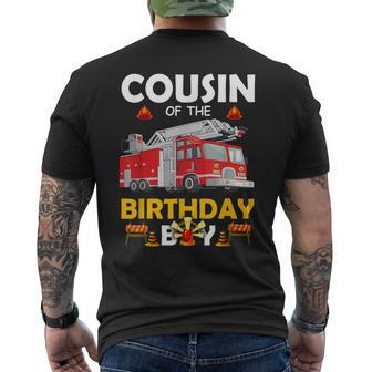 Cousin Of The Birthday Boy Fire Truck Firefighter Party Men's T-shirt Back Print - Monsterry