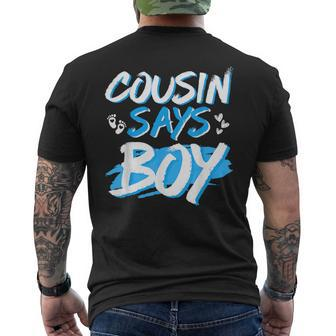 Cousin Says Boy Gender Reveal Baby Shower Party Matching Men's T-shirt Back Print - Seseable