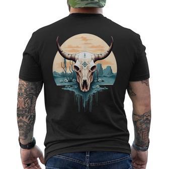 Cow Skull Vintage Rodeo Western Retro Men's T-shirt Back Print - Monsterry