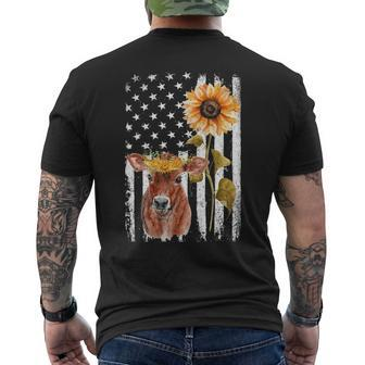 Cow Usa Flag Sunflower Cow Men's T-shirt Back Print | Mazezy