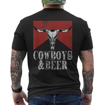 Cowboys & Beer Vintage Rodeo Bull Horn Western Country Men's T-shirt Back Print | Mazezy