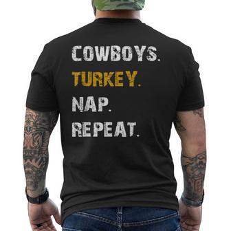 Cowboys Turkey Nap Repeat Thanksgiving Football Men's T-shirt Back Print - Monsterry