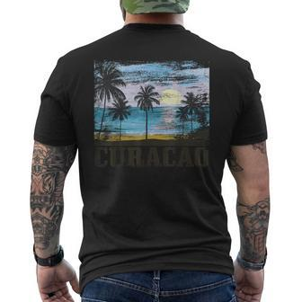 Curacao Vintage Palm Trees Surfer Caribbean Souvenir Gray T-Shirt mit Rückendruck - Seseable