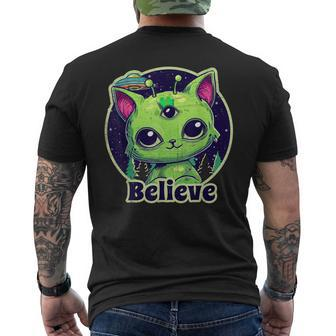 Cute Alien Cat Belive In Ufo Kawaii Men's T-shirt Back Print - Seseable